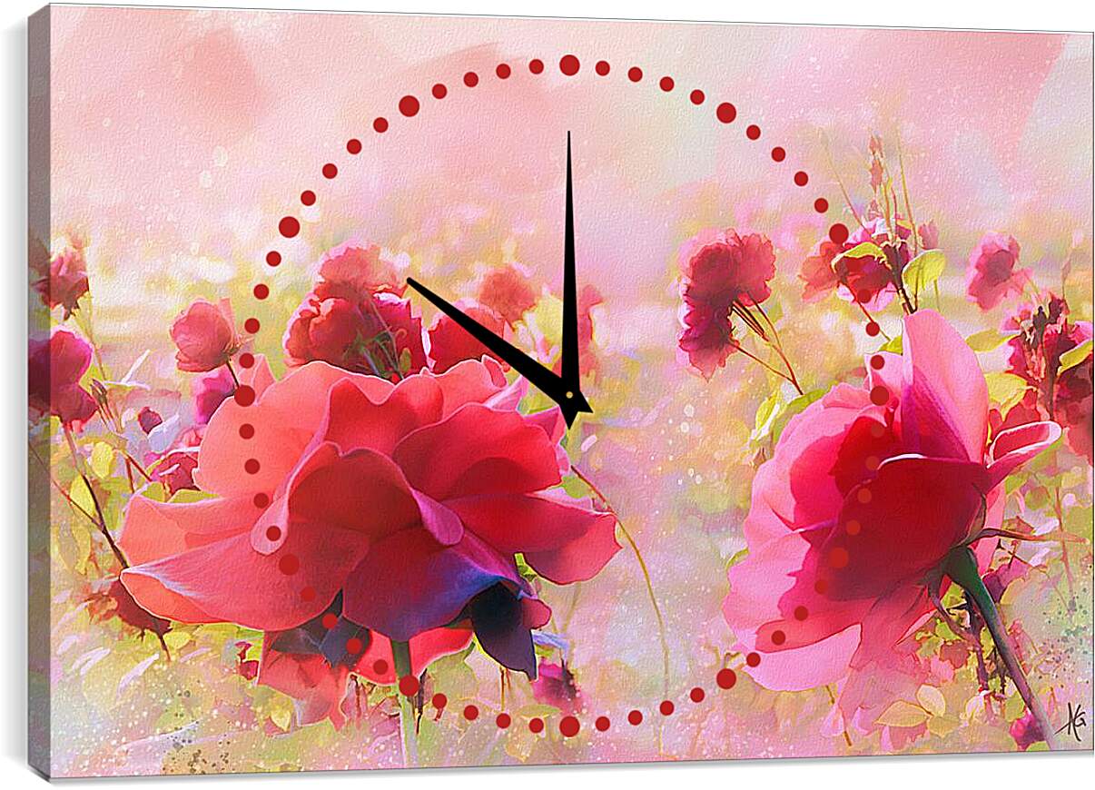 Часы картина - Розовые цветы
