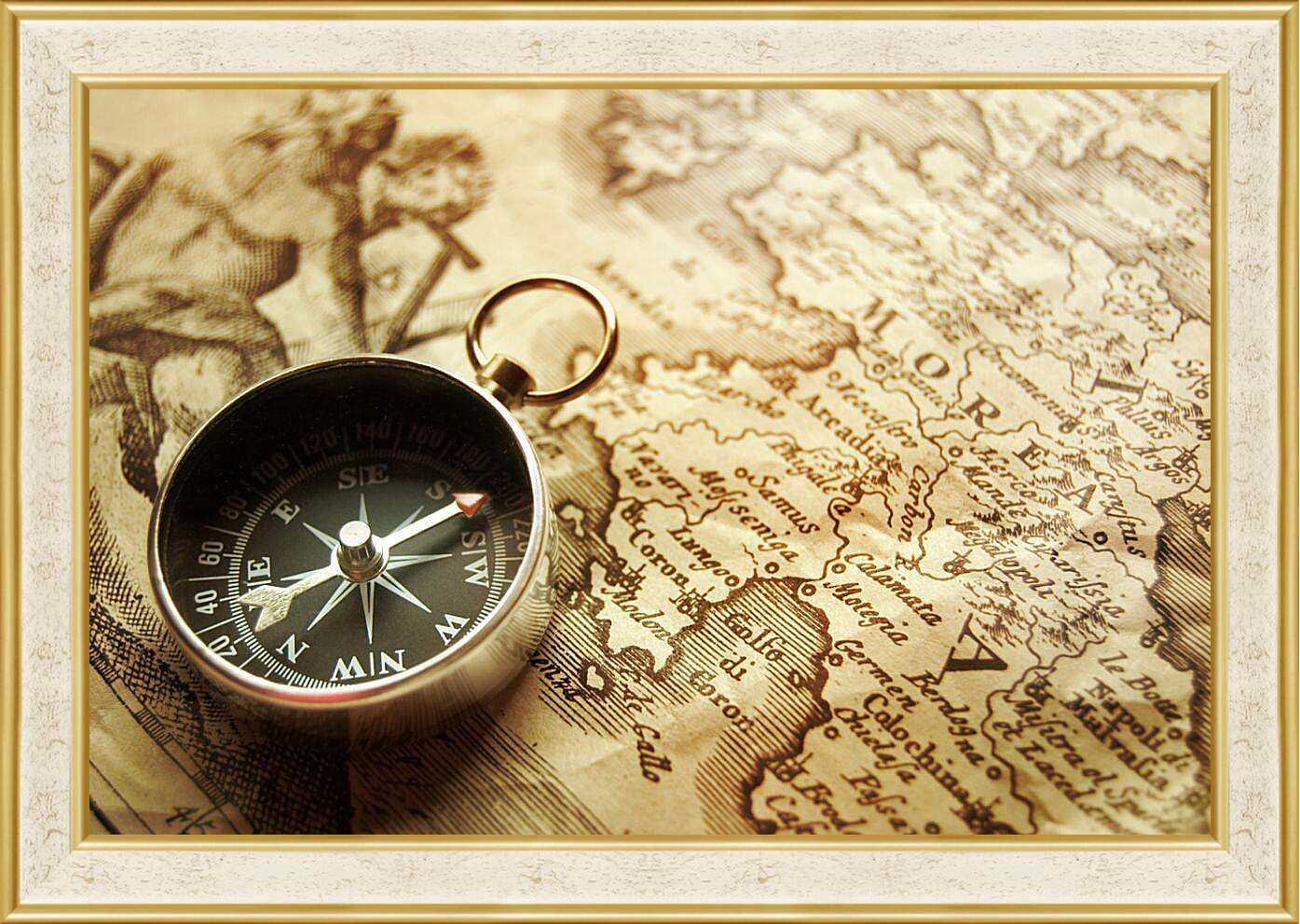 Картина в раме - Карта и компас