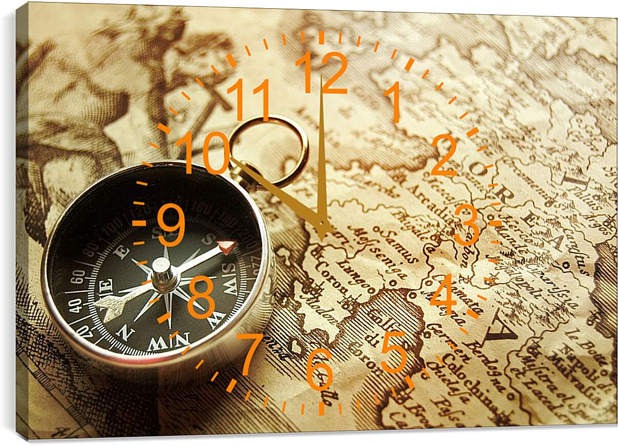 Часы картина - Карта и компас