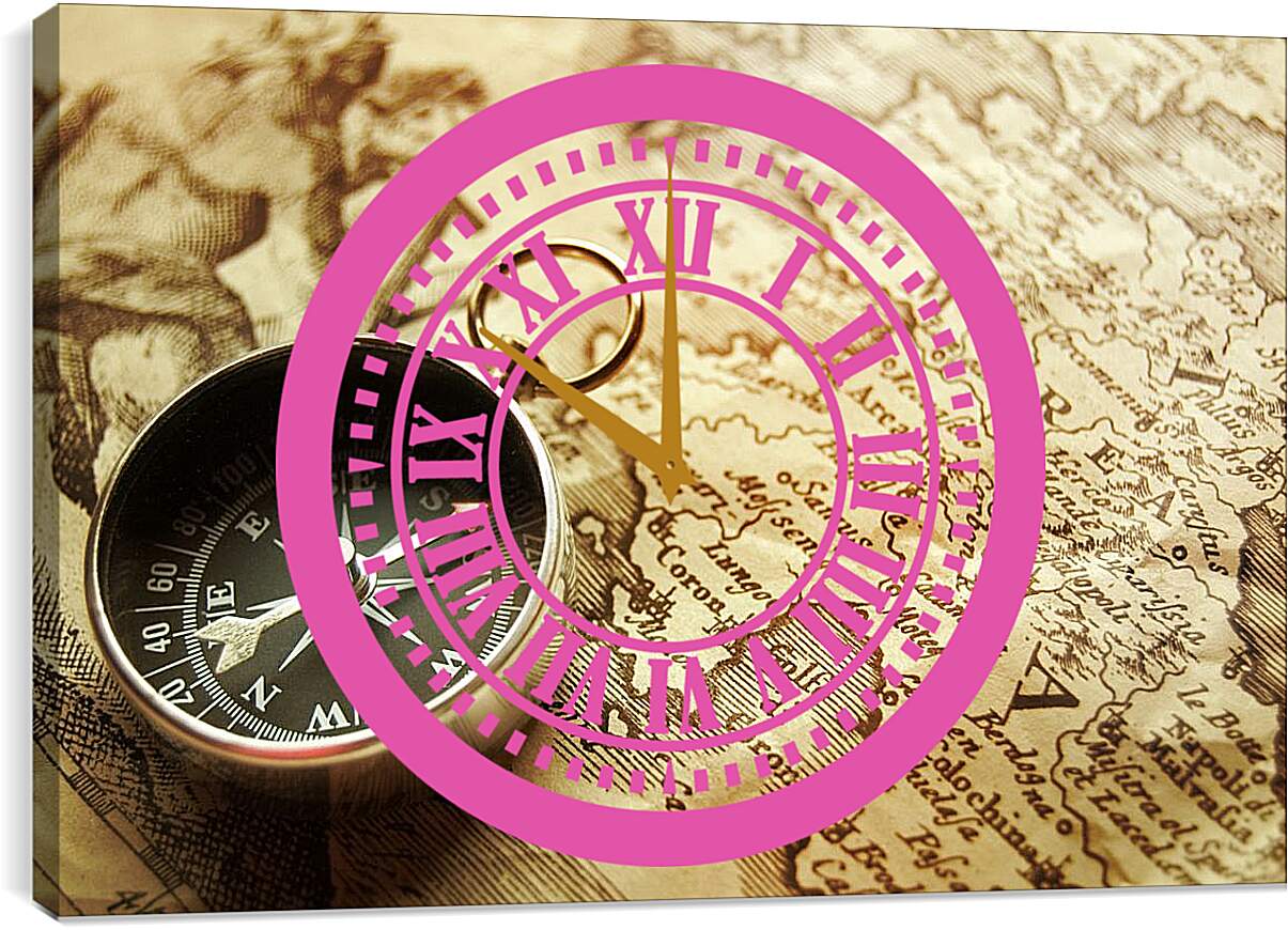 Часы картина - Карта и компас