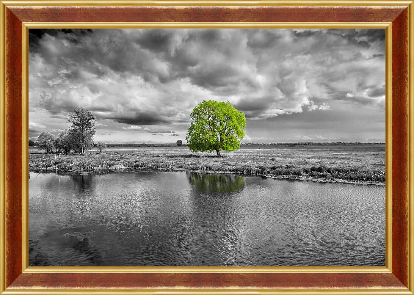 Картина в раме - Дерево у воды