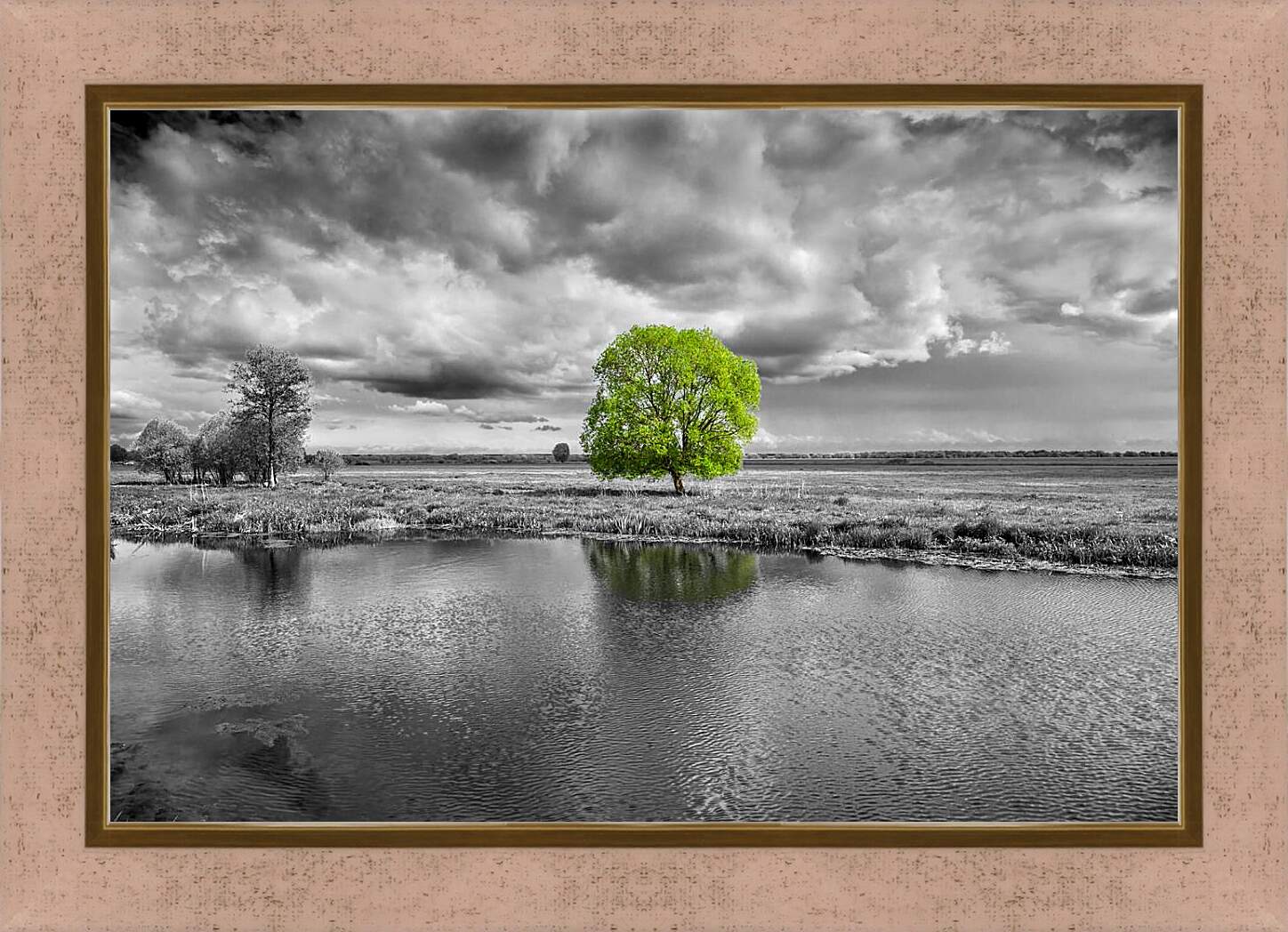 Картина в раме - Дерево у воды