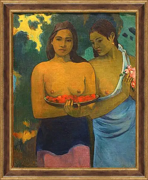 Картина в раме - Les Seins aux Fleurs Rouges, ou Deux Tahitiannnes (aux fleurs de mango). Поль Гоген