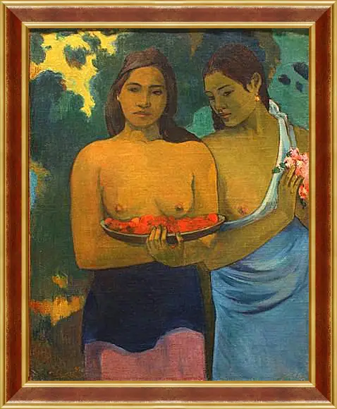 Картина в раме - Les Seins aux Fleurs Rouges, ou Deux Tahitiannnes (aux fleurs de mango). Поль Гоген