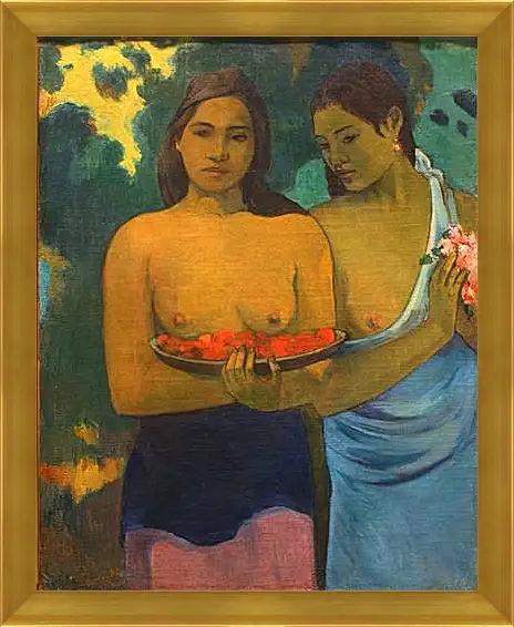 Картина в раме - Les Seins aux Fleurs Rouges, ou Deux Tahitiannnes (aux fleurs de mango). Поль Гоген