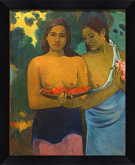 Картина в раме - Les Seins aux Fleurs Rouges, ou Deux Tahitiannnes (aux fleurs de mango). Поль Гоген