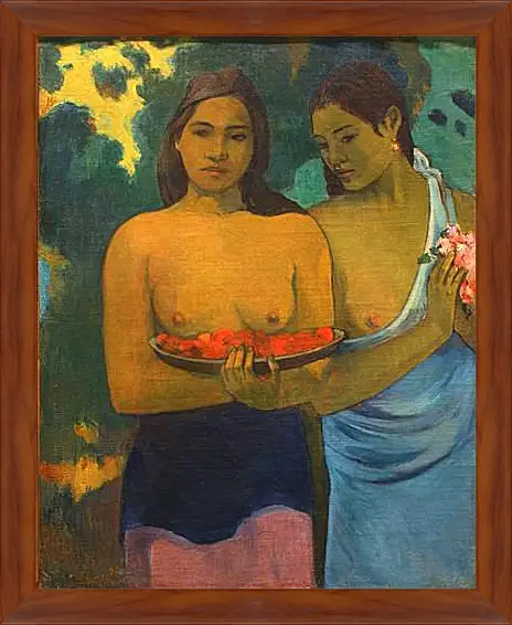 Картина в раме - Les Seins aux Fleurs Rouges, ou Deux Tahitiannnes (aux fleurs de mango). Поль Гоген