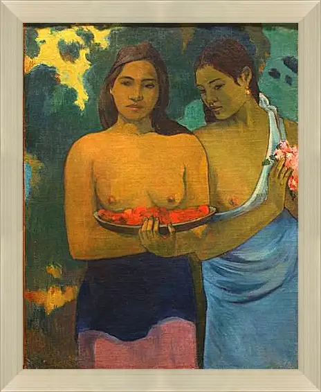 Картина в раме - Les Seins aux Fleurs Rouges, ou Deux Tahitiannnes (aux fleurs de mango). Поль Гоген