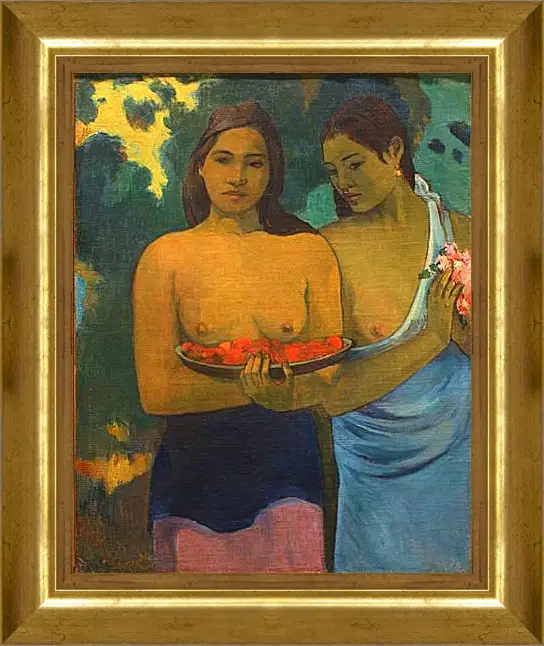 Картина в раме - Les Seins aux Fleurs Rouges, ou Deux Tahitiannnes (aux fleurs de mango). Поль Гоген