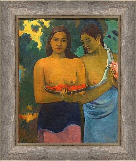 Картина в раме - Les Seins aux Fleurs Rouges, ou Deux Tahitiannnes (aux fleurs de mango). Поль Гоген