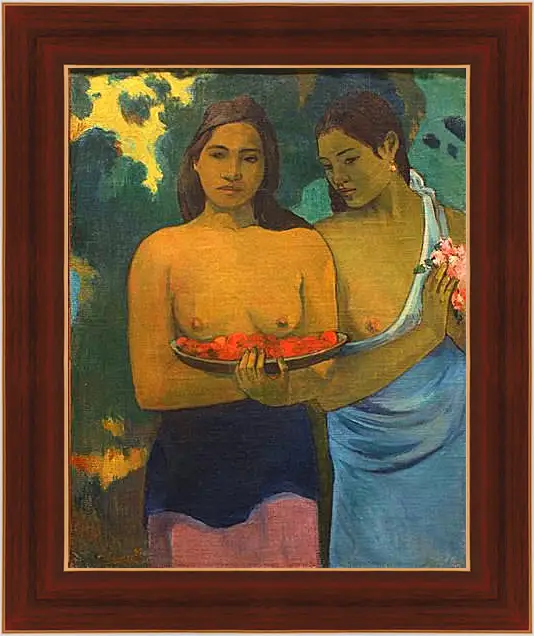 Картина в раме - Les Seins aux Fleurs Rouges, ou Deux Tahitiannnes (aux fleurs de mango). Поль Гоген