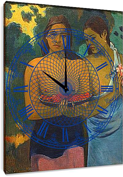 Часы картина - Les Seins aux Fleurs Rouges, ou Deux Tahitiannnes (aux fleurs de mango). Поль Гоген