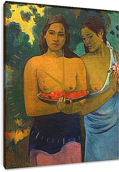Часы картина - Les Seins aux Fleurs Rouges, ou Deux Tahitiannnes (aux fleurs de mango). Поль Гоген