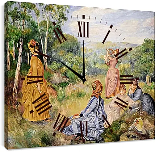 Часы картина - Young Ladies Playing Badminton, 1885. Пьер Огюст Ренуар