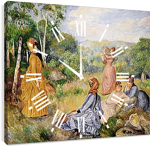 Часы картина - Young Ladies Playing Badminton, 1885. Пьер Огюст Ренуар