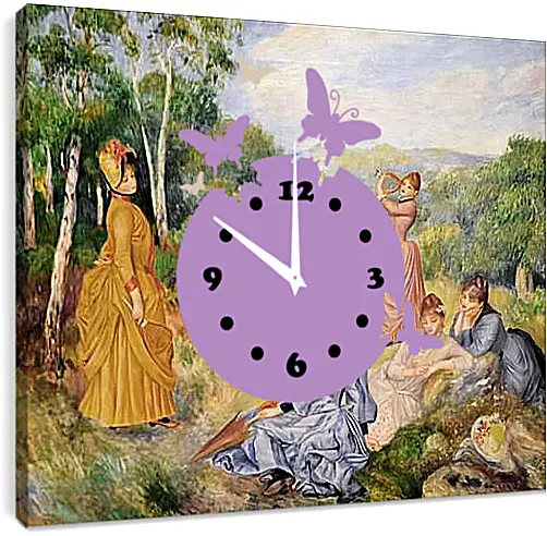 Часы картина - Young Ladies Playing Badminton, 1885. Пьер Огюст Ренуар