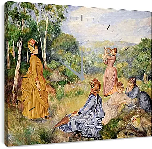 Часы картина - Young Ladies Playing Badminton, 1885. Пьер Огюст Ренуар