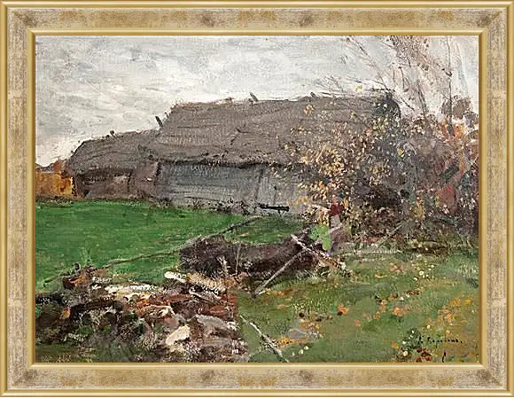 Картина в раме - Пейзаж с сараем. Коровин Константин