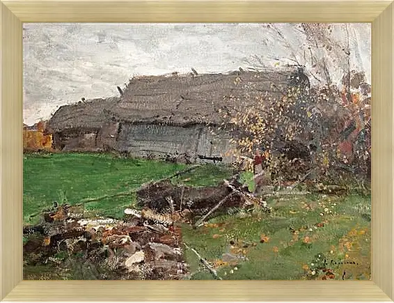 Картина в раме - Пейзаж с сараем. Коровин Константин
