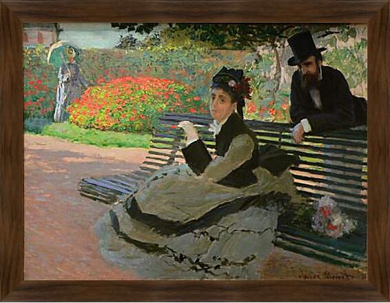 Картина в раме - Camille Monet on a Garden Bench. Клод Моне