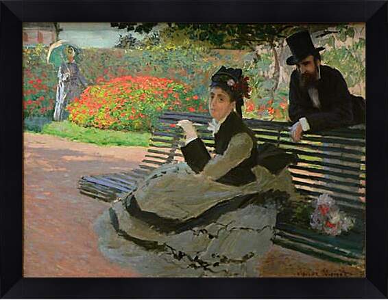 Картина в раме - Camille Monet on a Garden Bench. Клод Моне