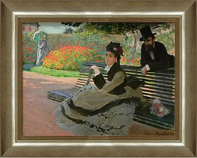 Картина в раме - Camille Monet on a Garden Bench. Клод Моне