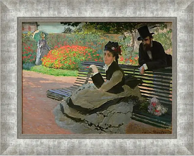 Картина в раме - Camille Monet on a Garden Bench. Клод Моне