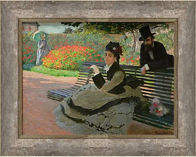 Картина в раме - Camille Monet on a Garden Bench. Клод Моне