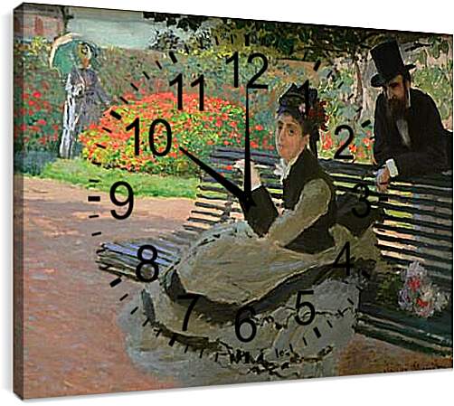 Часы картина - Camille Monet on a Garden Bench. Клод Моне