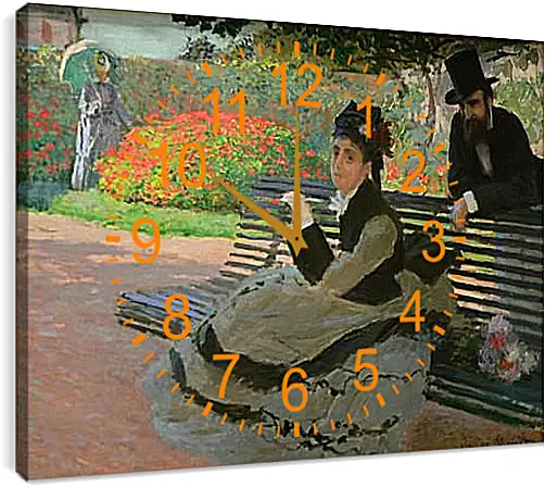 Часы картина - Camille Monet on a Garden Bench. Клод Моне