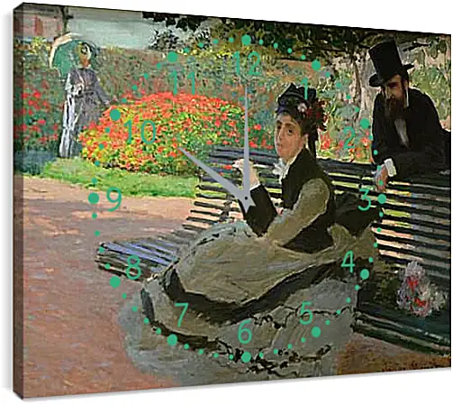 Часы картина - Camille Monet on a Garden Bench. Клод Моне