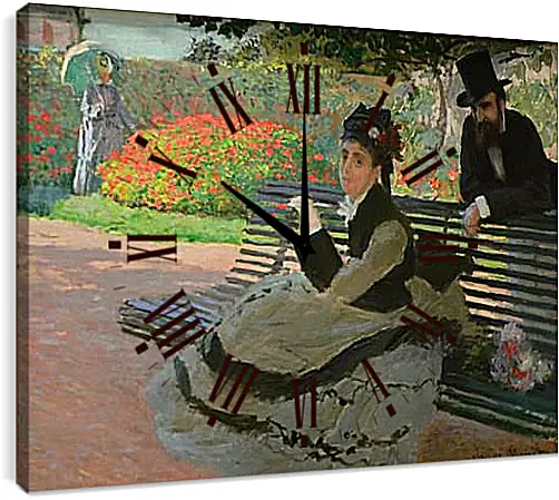 Часы картина - Camille Monet on a Garden Bench. Клод Моне