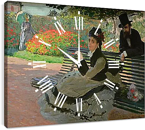 Часы картина - Camille Monet on a Garden Bench. Клод Моне