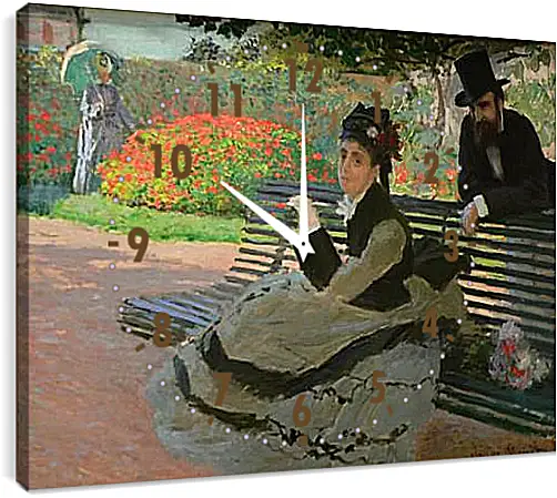 Часы картина - Camille Monet on a Garden Bench. Клод Моне