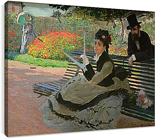 Часы картина - Camille Monet on a Garden Bench. Клод Моне