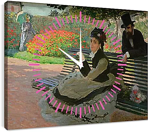 Часы картина - Camille Monet on a Garden Bench. Клод Моне