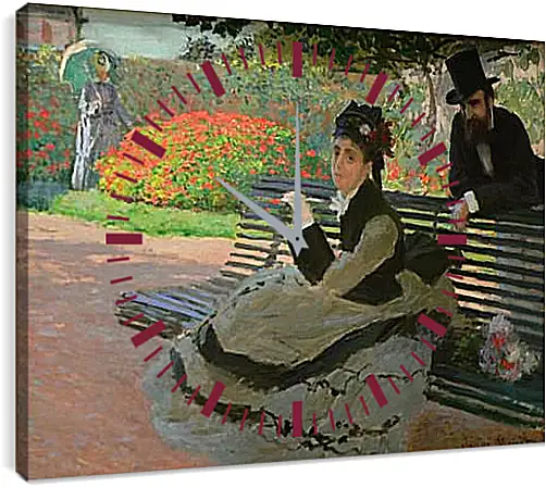 Часы картина - Camille Monet on a Garden Bench. Клод Моне