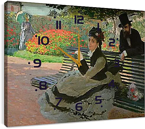 Часы картина - Camille Monet on a Garden Bench. Клод Моне