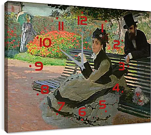 Часы картина - Camille Monet on a Garden Bench. Клод Моне