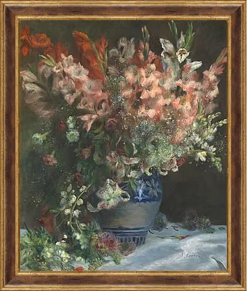 Картина в раме - Gladioli in a Vase. Пьер Огюст Ренуар