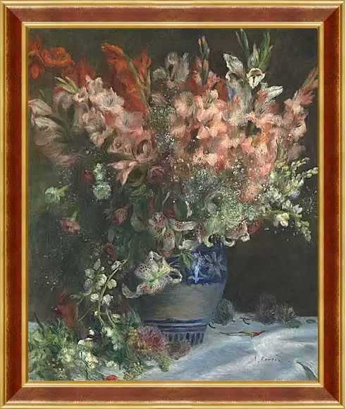 Картина в раме - Gladioli in a Vase. Пьер Огюст Ренуар