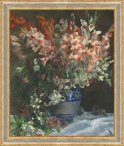 Картина в раме - Gladioli in a Vase. Пьер Огюст Ренуар