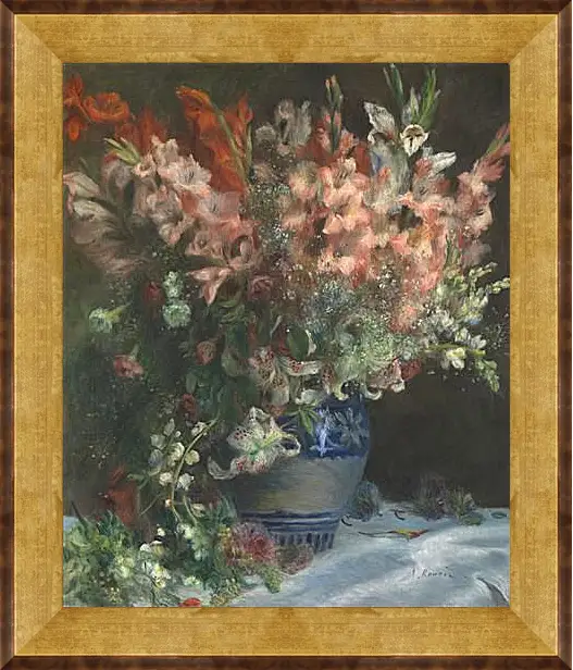 Картина в раме - Gladioli in a Vase. Пьер Огюст Ренуар