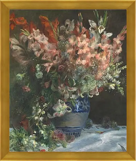 Картина в раме - Gladioli in a Vase. Пьер Огюст Ренуар