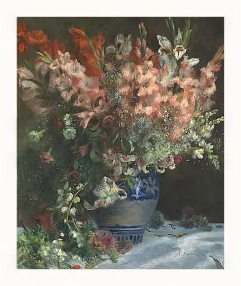 Картина в раме - Gladioli in a Vase. Пьер Огюст Ренуар