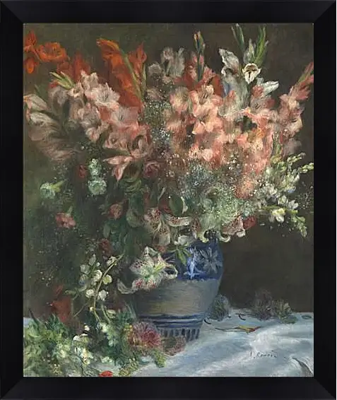 Картина в раме - Gladioli in a Vase. Пьер Огюст Ренуар