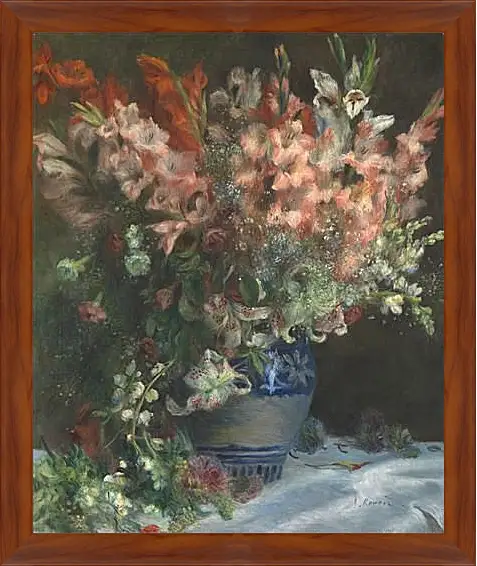 Картина в раме - Gladioli in a Vase. Пьер Огюст Ренуар