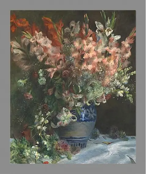 Картина в раме - Gladioli in a Vase. Пьер Огюст Ренуар