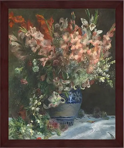 Картина в раме - Gladioli in a Vase. Пьер Огюст Ренуар