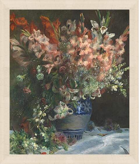 Картина в раме - Gladioli in a Vase. Пьер Огюст Ренуар